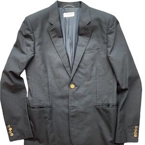 Saint Laurent Black Men's Single-Button Blazer with Gold Buttons